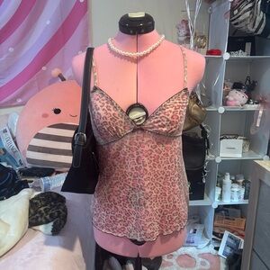 Pink Leopard Print Sheer Cami Tank